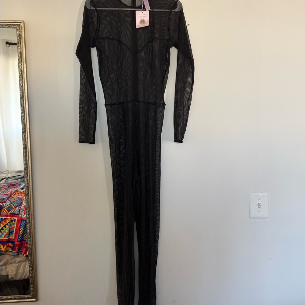 Savage X Fenty Rihanna Bodysuit Women xl Black Mesh Sheer Stretch Lingerie NEW
